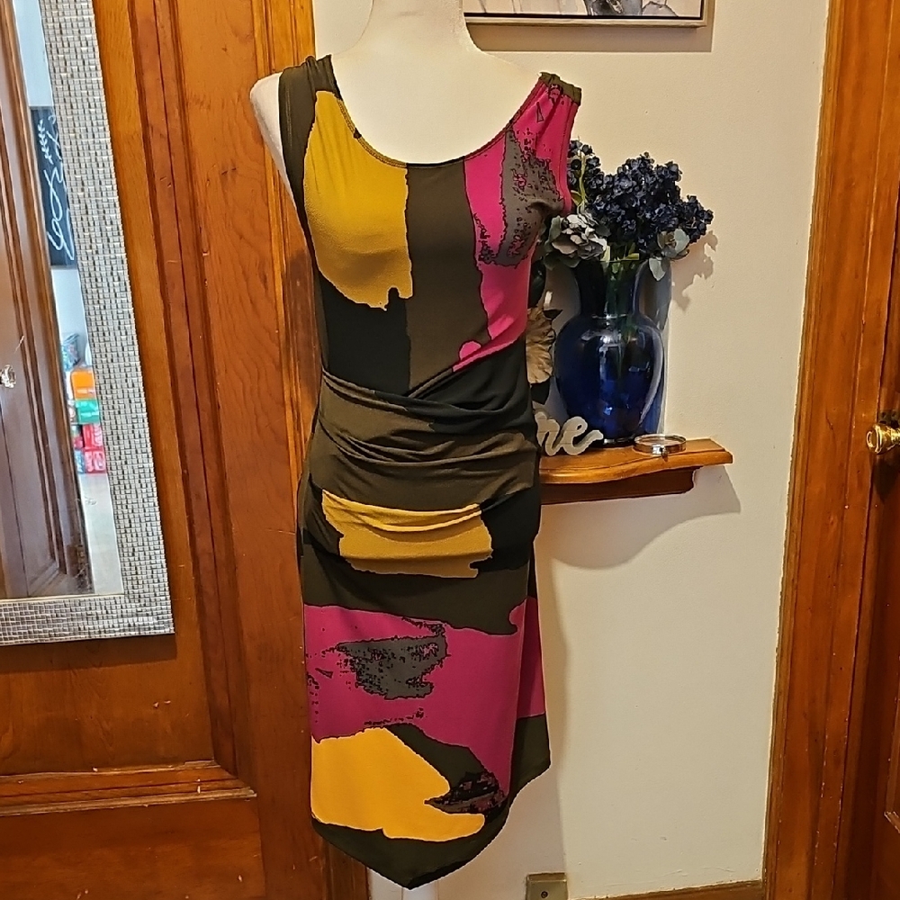 Abstract Multicolor Sleeveless Dress